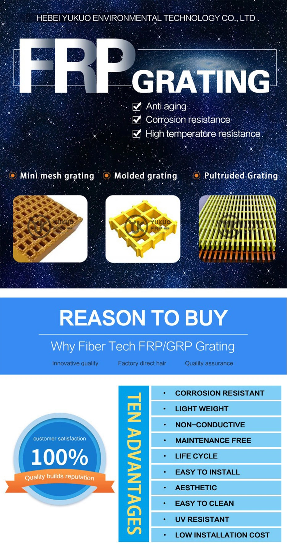 Smooth or Concave FRP GRP Plastic Tree Grating